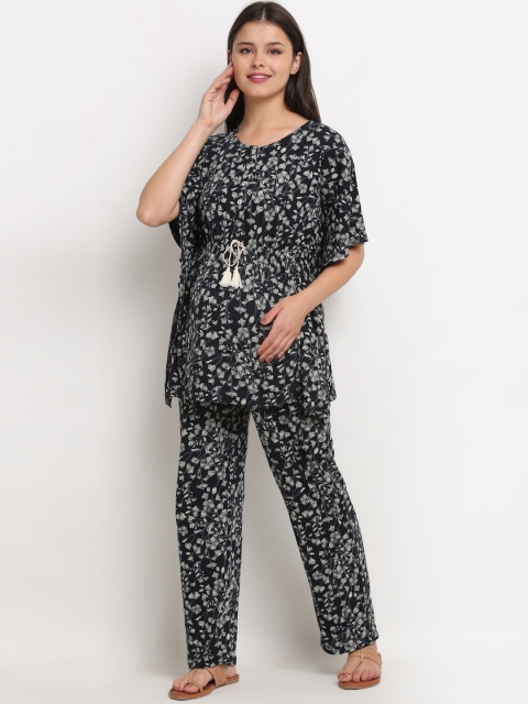 

Tiara Women Navy Blue & Grey Printed Maternity Night suit