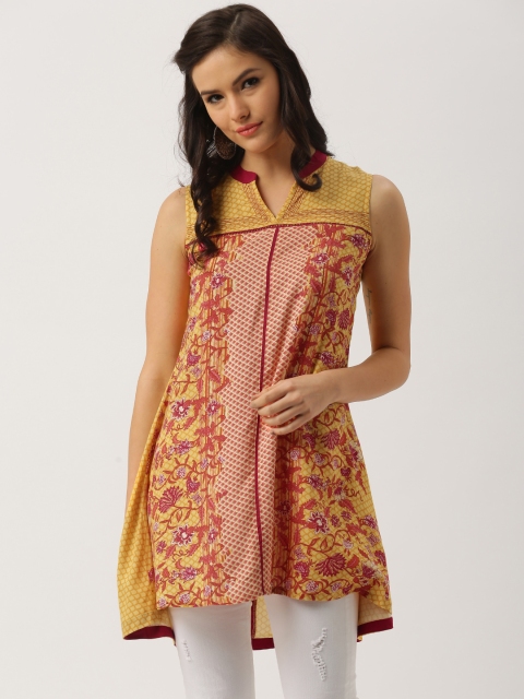 

IMARA Women Yellow Printed A-Line Kurta