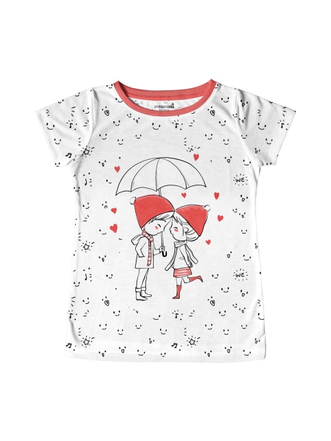

mezmoda Girls White Graphic Printed T-shirt