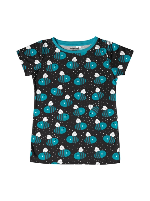 

mezmoda Girls Black & Blue Conversational Printed T-shirt