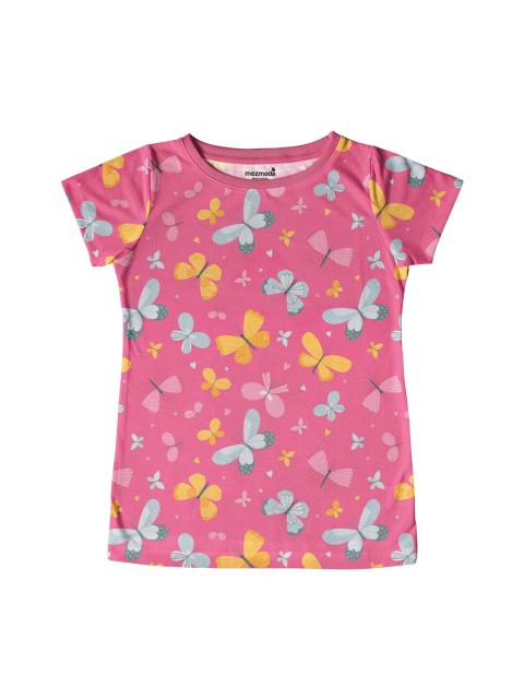 

mezmoda Girls Pink Butterfly Printed T-shirt