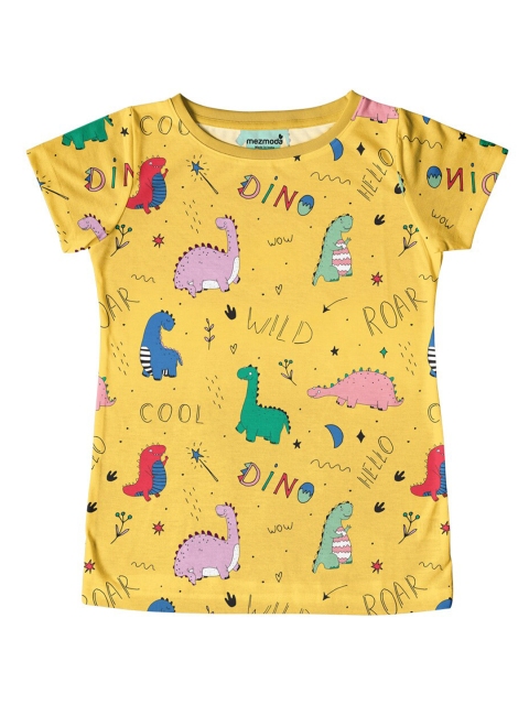 

mezmoda Girls Yellow & Pink Printed Dri-Fit T-shirt