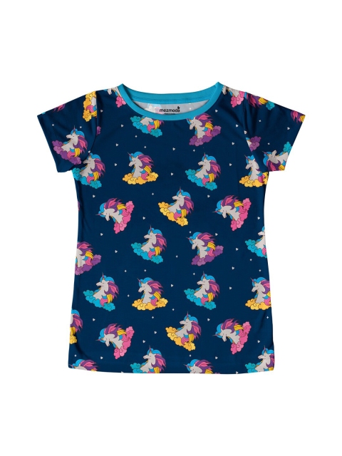 

mezmoda Girls Blue & Pink Printed Extended Sleeves T-shirt