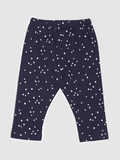 

YK Baby Infant Girls Navy-Blue & White Printed Ankle-Length Cotton Leggings