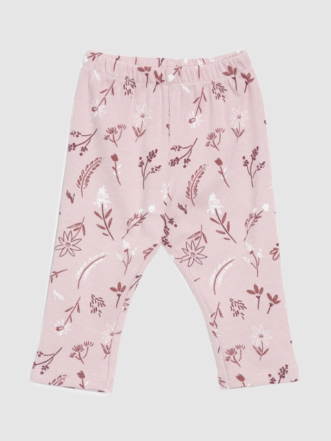 

YK Baby Girls Pink & White Printed Cotton Ankle-Length Leggings