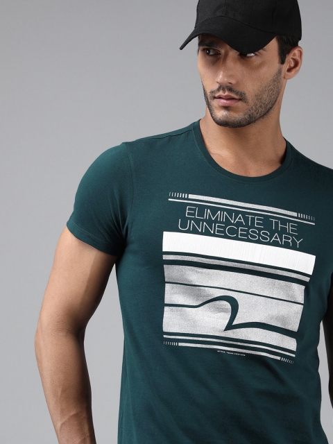 

SPYKAR Men Teal & White Printed Slim Fit T-shirt