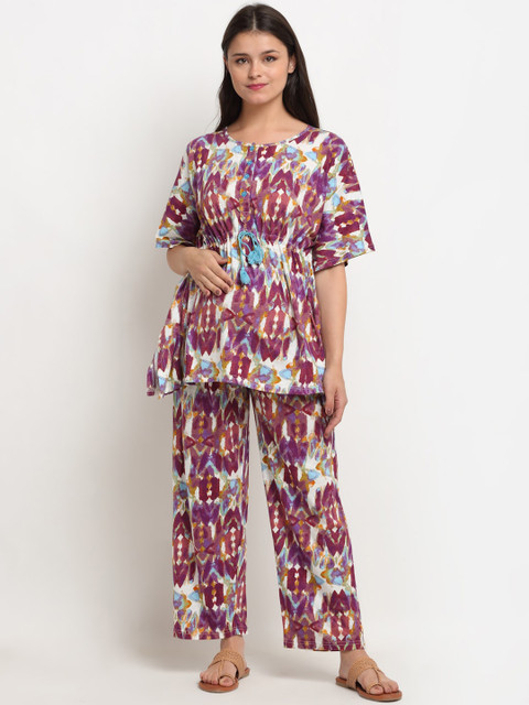 

Tiara Women Blue & Purple Printed Pure Cotton Maternity Night Suit