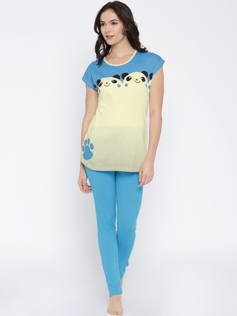 

SDL by Sweet Dreams Cream-Coloured & Blue Printed Smart Fit Nightsuit 2409A7
