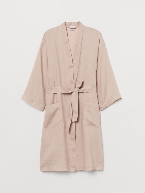 

H&M Washed Linen Dressing Gown, Beige