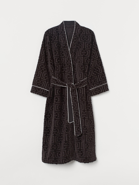 

H&M Women Black Pure Cotton Jacquard-Weave Dressing Gown