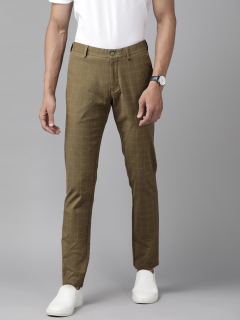 

Blackberrys Men Olive Green Checked B-91 Skinny Fit Trousers