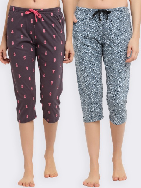

Kanvin Women Pack Of 2 Printed Cotton Lounge Pants, Blue