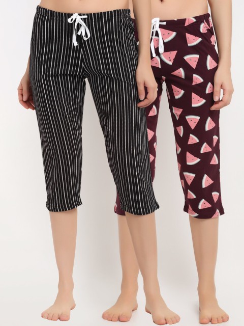 

Kanvin Women Pack of 2 Pure Cotton Capri Lounge Pants, Maroon