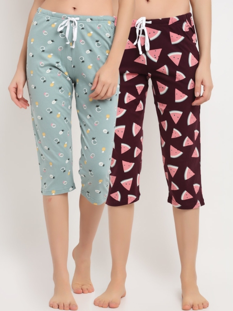 

Kanvin Women Pack Of 2 Printed Cotton Lounge Pants, Brown