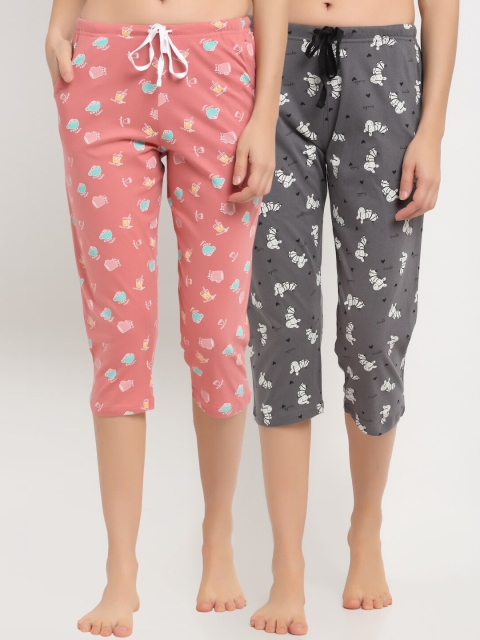 

Kanvin Women Pack Of 2 Coral Printed Pure Cotton Lounge Pants