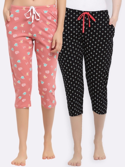 

Kanvin Women Pack Of 2 Pure Cotton Capri Lounge Pants, Coral