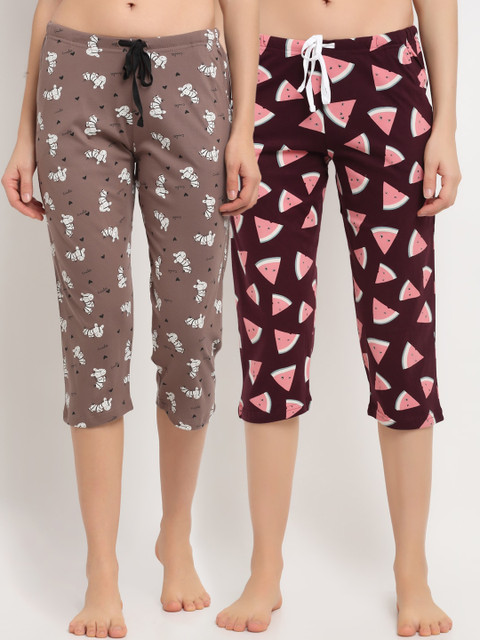 

Kanvin Women Brown Pack Of 2 Printed Pure Cotton Lounge Capri