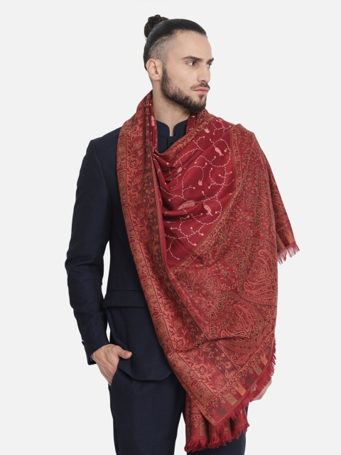 

Pashtush Men Maroon Paisley Woven Design Shawl