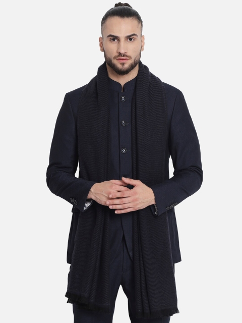 

Pashtush Men Black & Grey Woven-Design Woolen Shawl