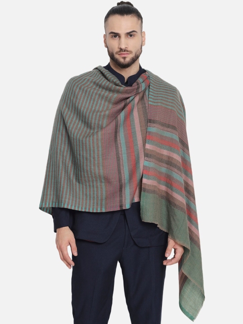 

Pashtush Men Green & Pink Striped Woolen Shawl
