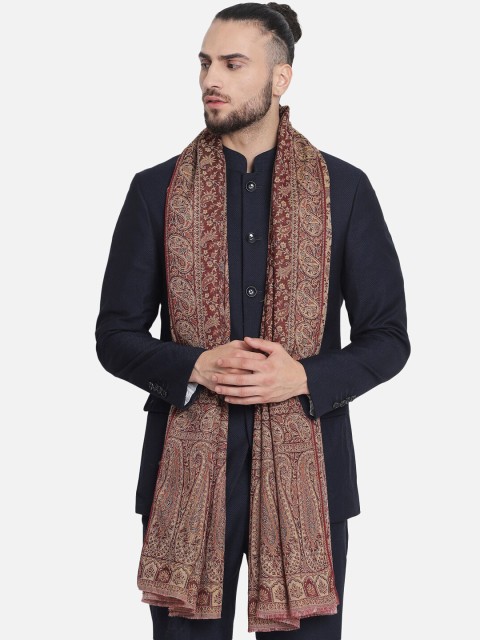 

Pashtush Men Maroon & Beige Woven Design Woolen Shawl