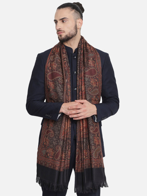 

Pashtush Men Black & Red Woven-Design Woolen Shawl
