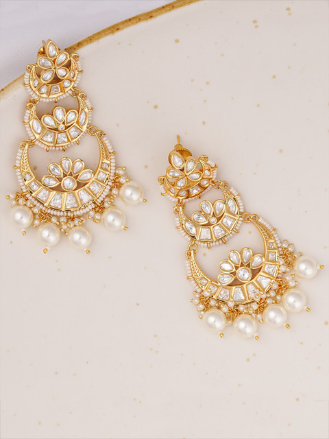 

Queen Be White & Gold-Toned Crescent Shaped Drop Earrings