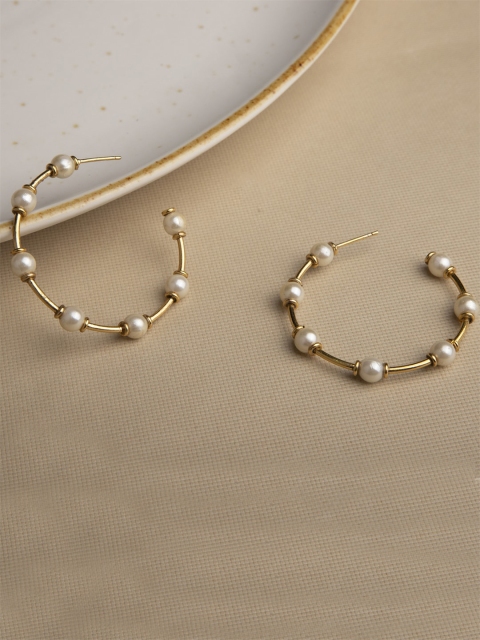 

Queen Be Gold-Plated & White Contemporary Half Hoop Earrings