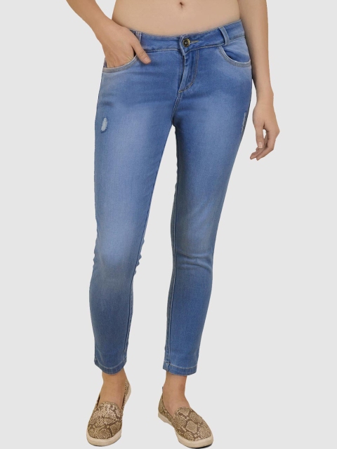 

Xpose Women Blue Comfort Slim Fit Low Distress Light Fade Stretchable Jeans