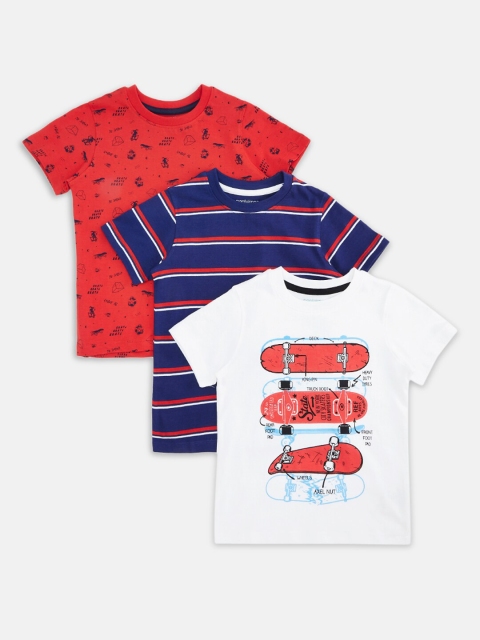 

Pantaloons Junior Boys Red & Blue Pack Of 3 Printed Pure Cotton Regular Fit T-shirt