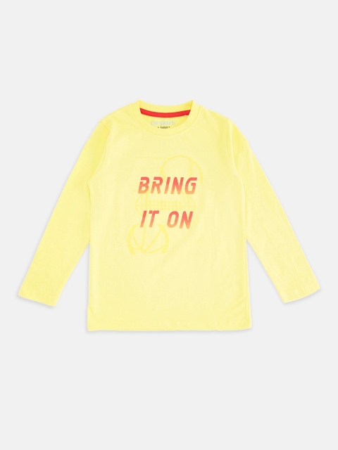 

Pantaloons Junior Boys Yellow Typography Printed Pure Cotton T-shirt