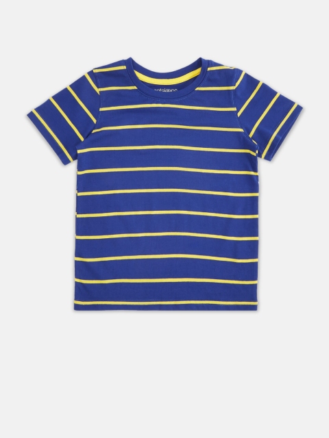 

Pantaloons Junior Boys Navy Blue Pure Cotton Striped T-shirt