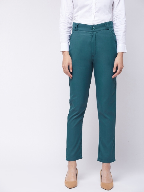 

Purple Feather Women Green Smart Straight Fit High-Rise Easy Wash Trousers