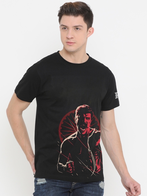 

Fully Filmy Men Black & Orange RRR Fire & Water Printed T-shirt