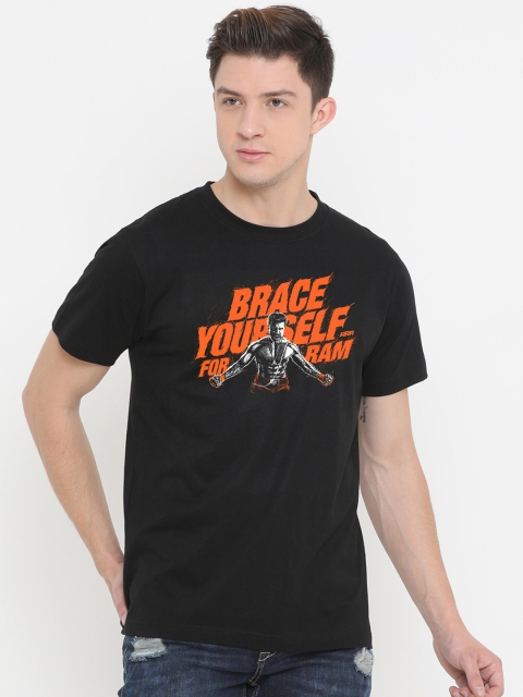 

Fully Filmy Men Black & Orange Printed Cotton Round Neck T-shirt