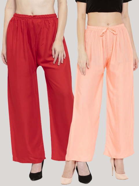 

Clora Creation Women Peach-Coloured & Red Pack of 2 Ethnic Palazzos