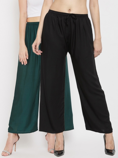 

Clora Creation Women Black & Green Pack Of 2 Solid Straight Fit Palazzos