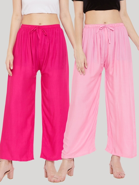 

Clora Creation Women Pink & Magenta Solid Set Of 2 Knitted Palazzos