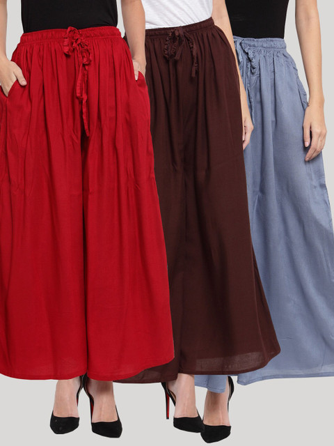 

Clora Creation Women Maroon, Coffee Brown & Grey Flared Palazzos Pack of 3