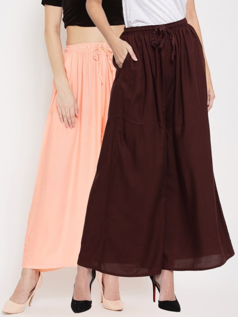 

Clora Creation Women Pack Of 2 Peach-Coloured & Coffee Brown Knitted Ethnic Palazzos