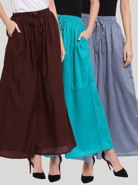 

Clora Creation Women Pack Of 3 Grey & Turquoise Blue Ethnic Palazzos