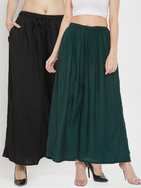 

Clora Creation Women Black & Green Pack Of 2 Solid Wide Leg Fit Sharara