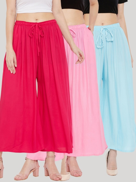 

Clora Creation Women Pack of 3 Flared Palazzos, Fuchsia