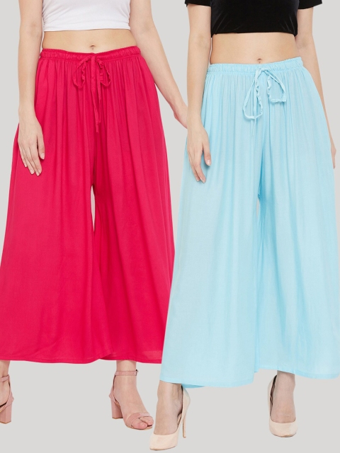 

Clora Creation Women Magenta & Blue Pack of 2 Flared Palazzos