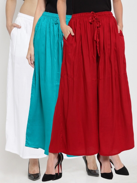 

Clora Creation Women Blue & Maroon Pack of 3 Flared Ethnic Palazzos
