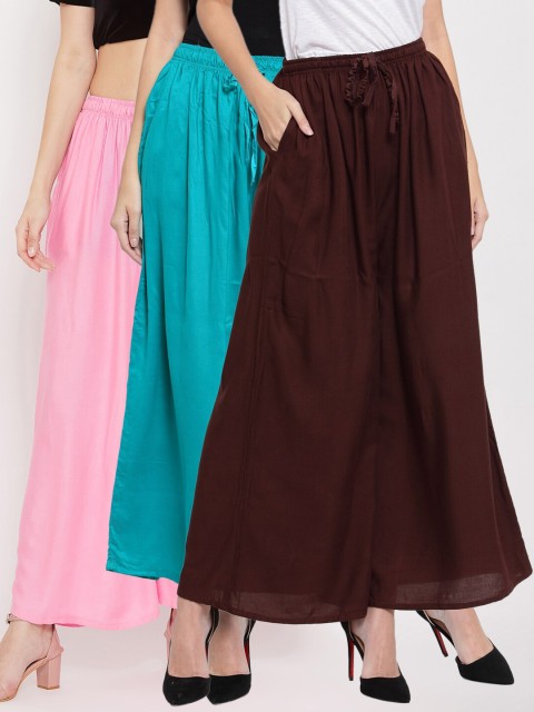 

Clora Creation Women Pack of 3 Ethnic Palazzos, Coffee brown