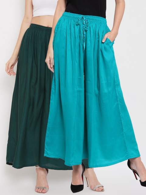 

Clora Creation Women Turquoise Blue & Green Knitted Ethnic Palazzos Pack of 2