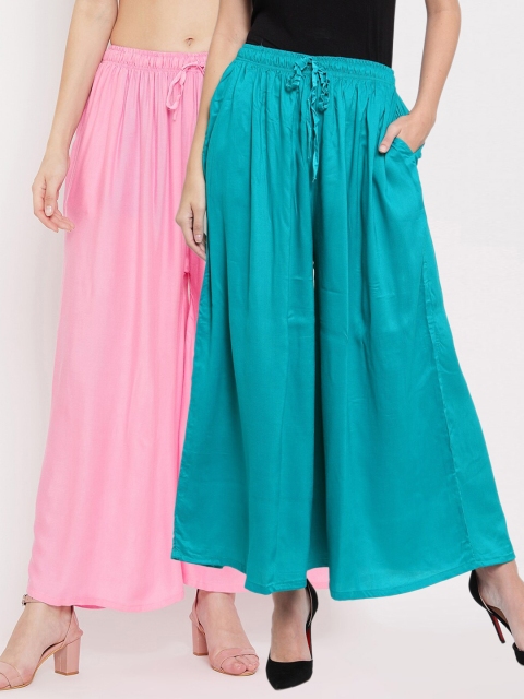 

Clora Creation Women Blue & Pink Solid Set Of 2 Knitted Palazzos