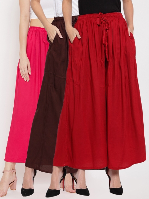

Clora Creation Women Maroon & Coffee Brown & Magenta Pack Of 3 Flared Fit Sharara