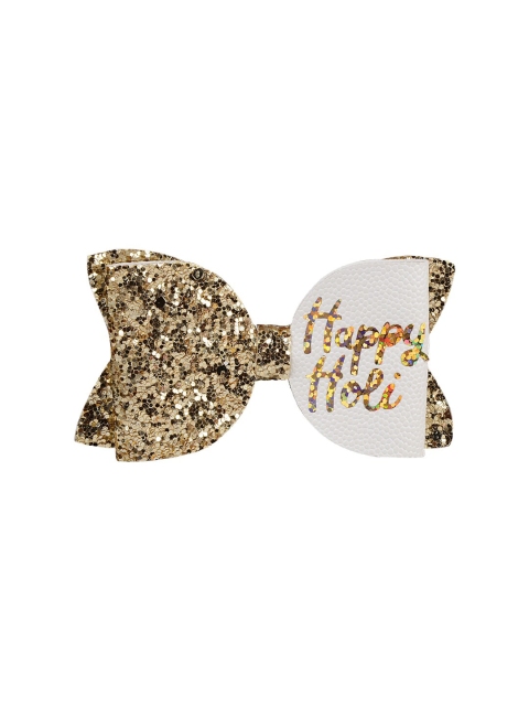 

Aye Candy Girls Gold-Toned & White Embellished Happy Holi Bow Alligator Hair Clip